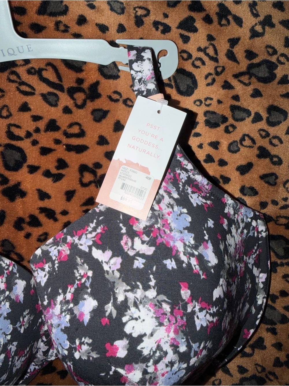 Cacique Black Floral T-Shirt Bra 40F
